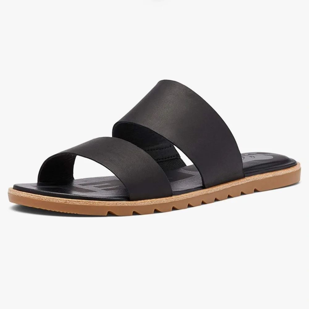 Sorel Women's Ella II‎ Slide Sandals sandal black leather size 6 EUC